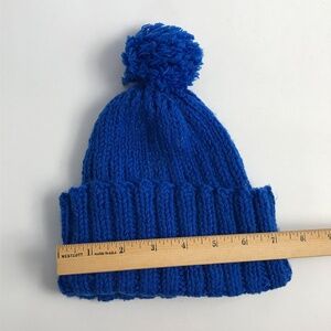 Homemade style blue knit pom pom Winter Hat Beanie Cap